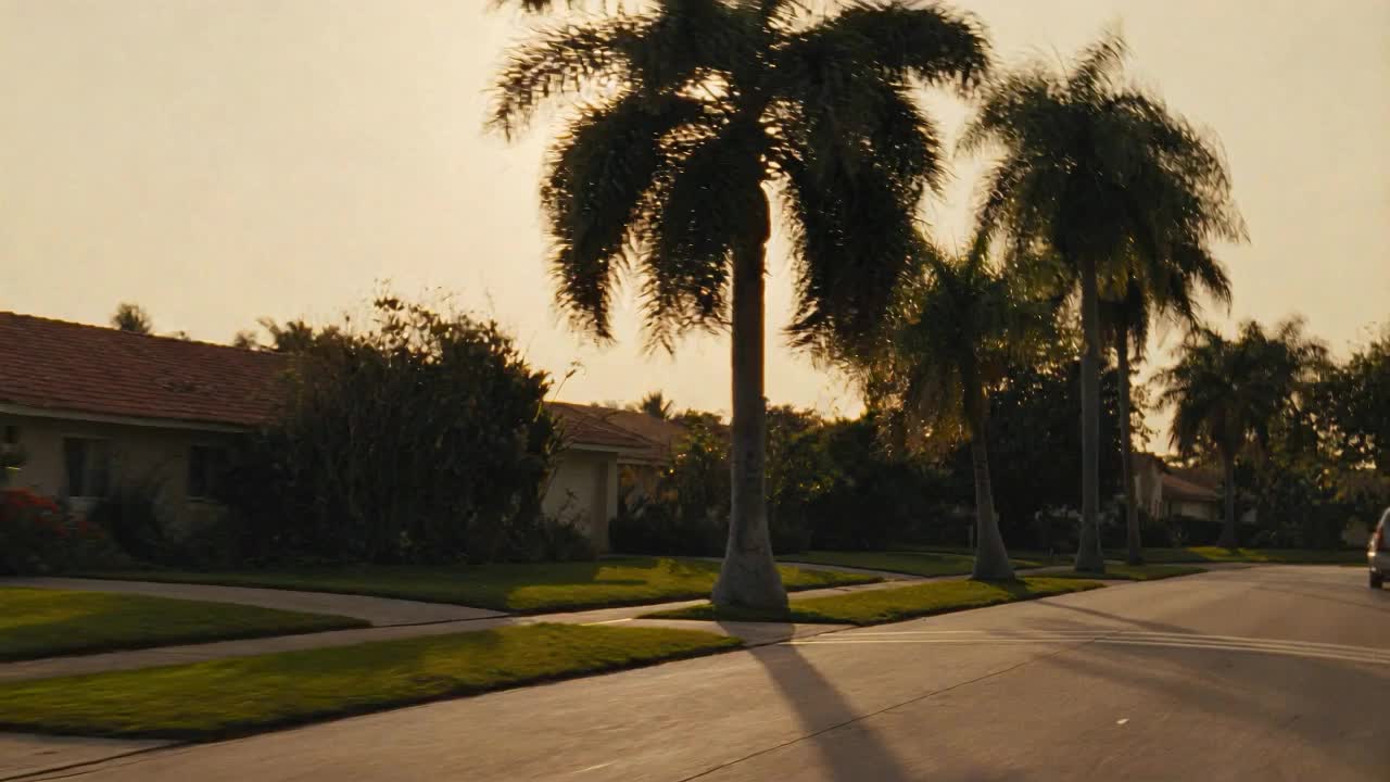 A palm-lined North Lauderdale street at sunrise